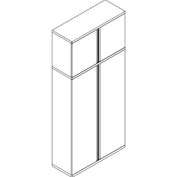 Technical drawing: tall two-door unit, front and side elevation