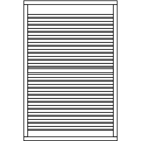 Technical drawing: rectangular panel of dense horizontal slats within a frame