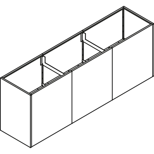 Technical drawing, isometric: modular planter in three compartments with no internal walls
