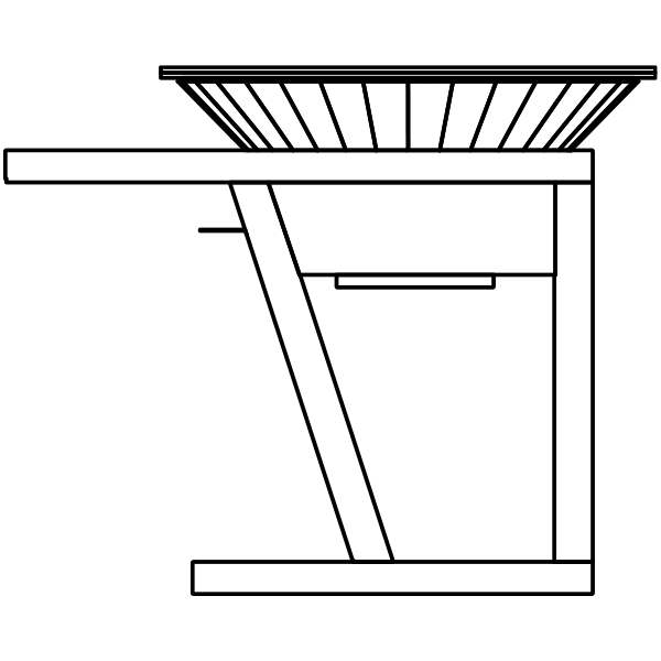 Technical drawing: column fire pit with a fan-shaped hearth in side section