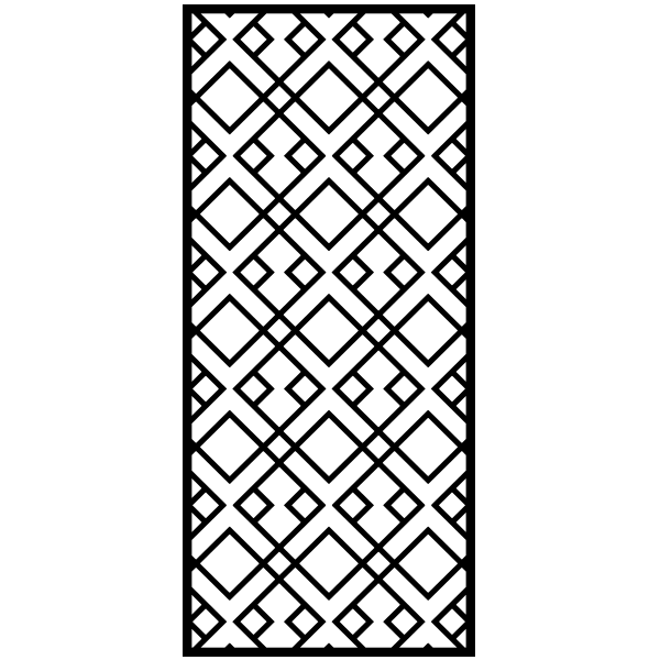 Ausgeschnittenes Paneel mit konzentrischen Rauten auf dichtem Diagonalgitter
